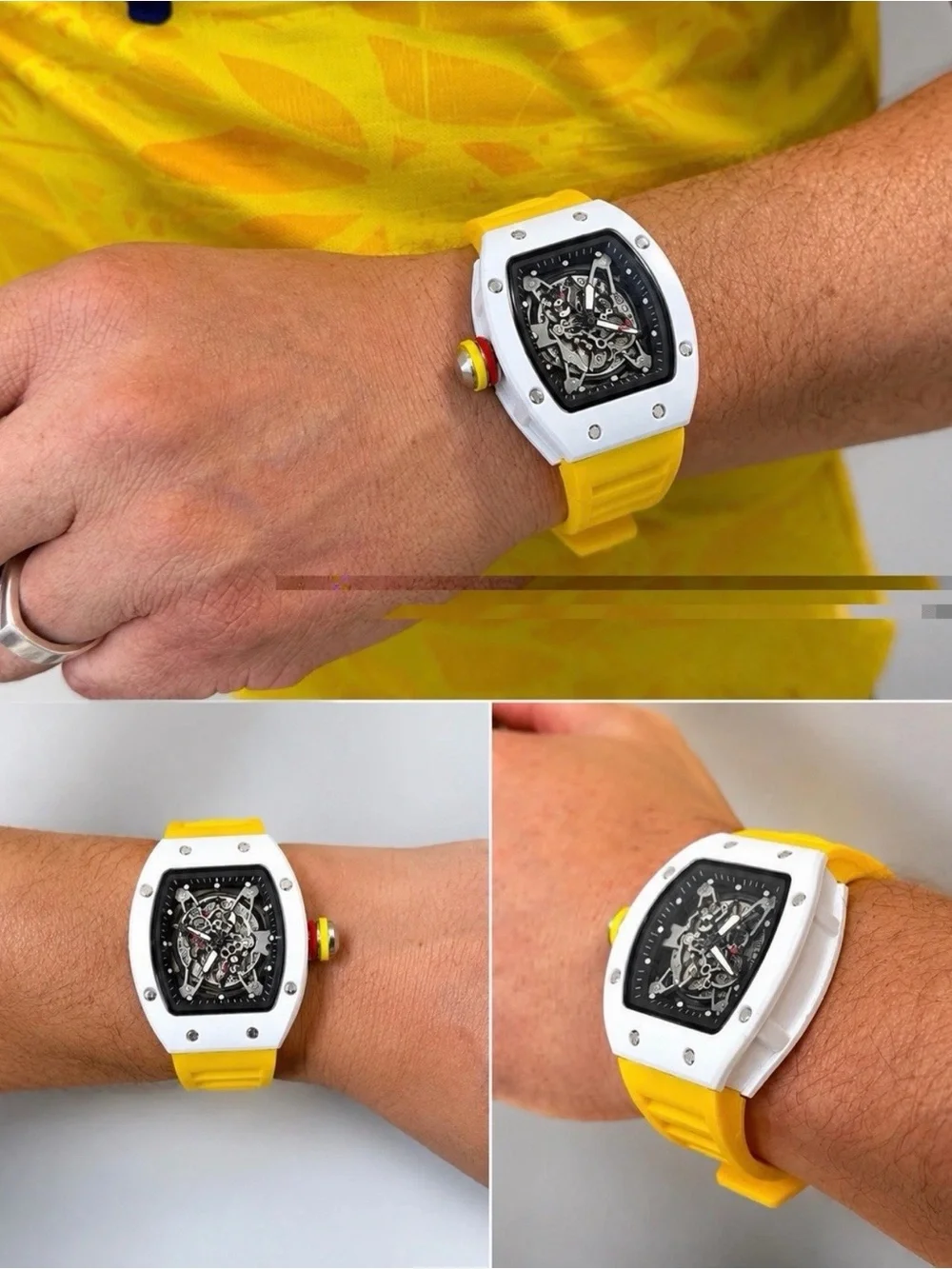 Yellow Silicone Strap Smartwatch with Skeleton Dial